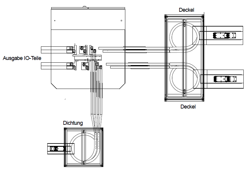Technisches Layout einer Montagemaschine für Kunststoffverschlüsse