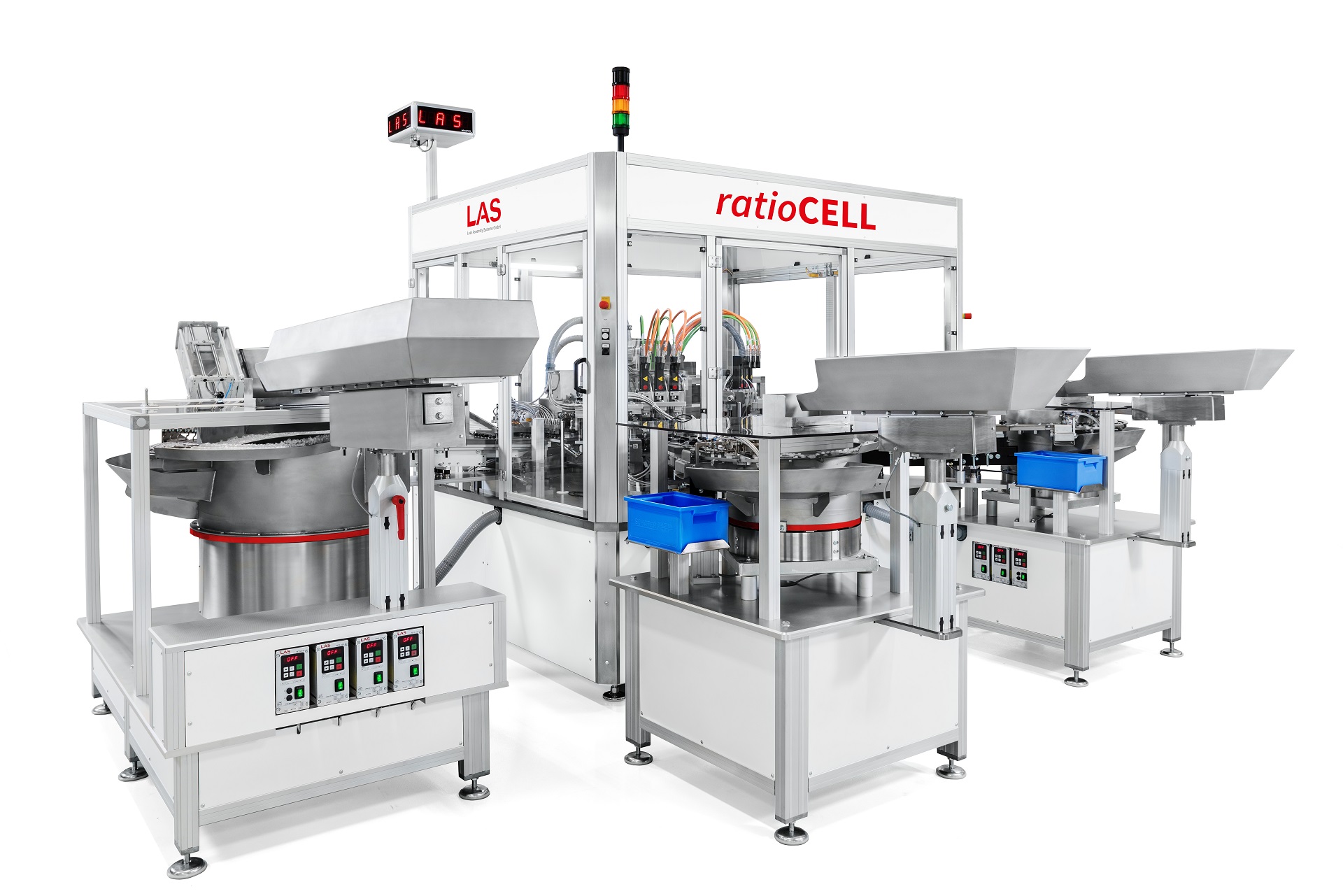 General view of an assembly line for pipettes with feeding technology