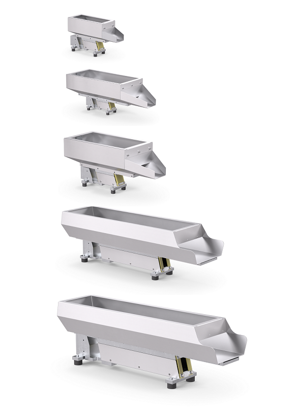 5 hoppers of sizes from 5 to 75 liters mounted on linear rails